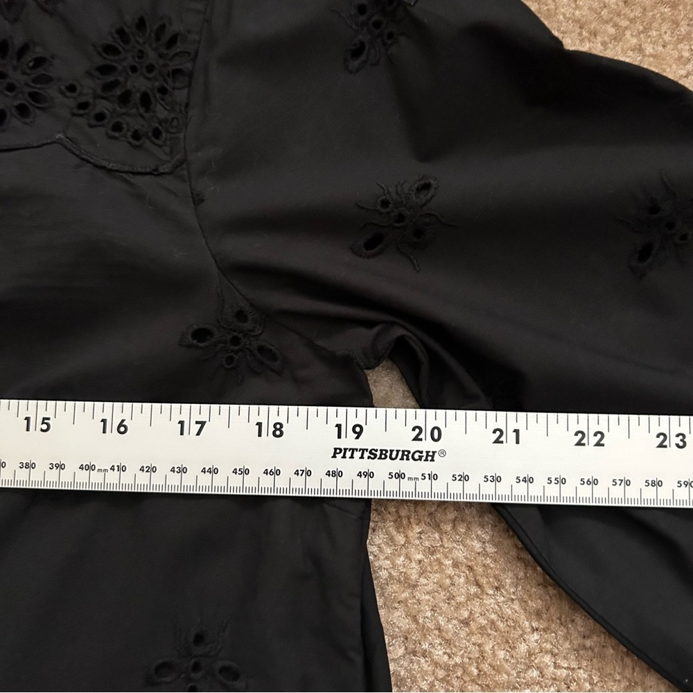 J. Crew Funnelneck Black Eyelet Long Sleeve Top - Picture 9 of 10